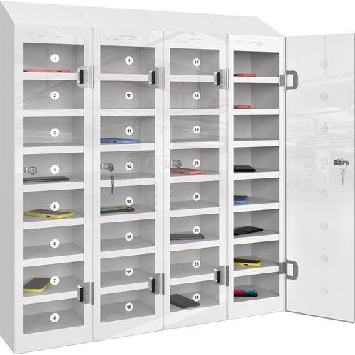 School Mobile Phone Clear Door Locker - 32 Storage Compartments - Pure