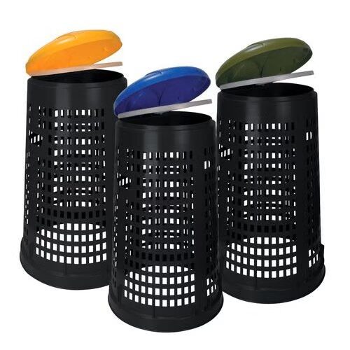 Three perforated bins with coloured lids
