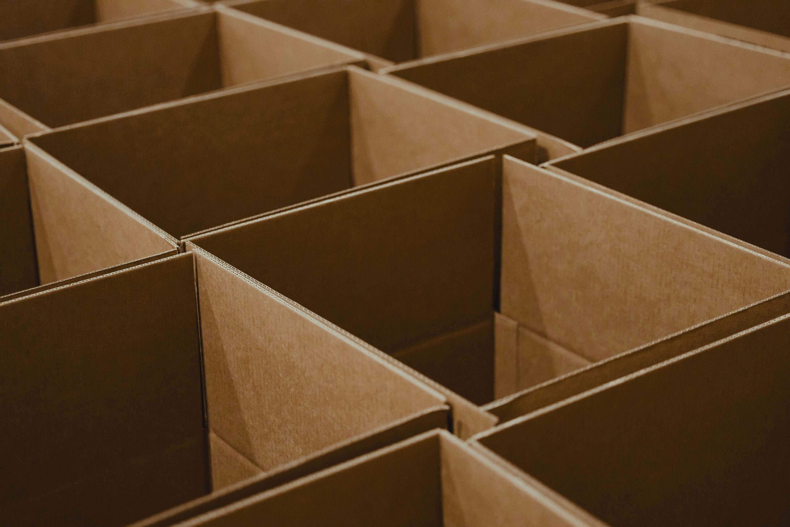 Empty cardboard boxes ready for a packing line