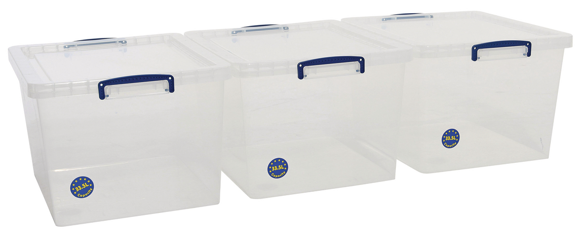 33.5L Really Useful Storage Boxes - Pack of 3 - Transparent Plastic ...