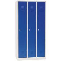 3 Blue 1 Door Nested Metal Storage Lockers - Hasp Lock & Stand - Manutan Expert