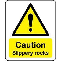 Caution Slippery Rocks Safety Sign -Text & Image -Hazard Warning Sign