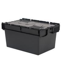 Tote Box Attached Lid Container Black for Secure Storage and Transport