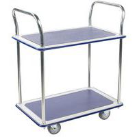 Steel Tray Trolley - 2 Anti Slip Shelves - 200kg Capacity - Manutan Expert
