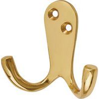 Solid Brass Double Coat Hook - Polished Brass