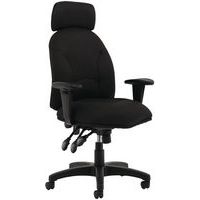 Black Fabric/Leather Executive Office Chair - Ergonomic Headrest -Jet