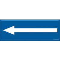Information sign, arrow to the left, blue background, 210 x 75 mm