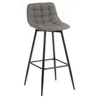 Grey Quilted Break Room/Barstool High Chair - Footrest - Dark Wood Leg