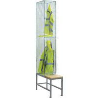 2-Door Wire Mesh Metal Storage Locker & Bench - 1-3 Nest/Rows-AMP Wire