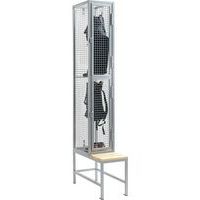 2-Door Wire Mesh Heavy Duty Lockers & Bench - 1-3 Nest/Rows - AMP wire