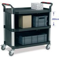 Industrial Plastic Tray Trolley - Three Enclosed Shelves
