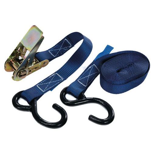 5m 500kg Tie Down Lashing Kit - Ratchet & 2 S Hook Straps - Manutan Expert 5m 500kg Tie Down Lashing Kit - Ratchet & 2 S Hook Straps - Manutan Expert