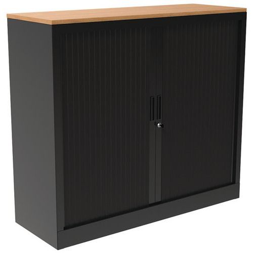 Tambour door cupboard with top working surface Black Manutan UK