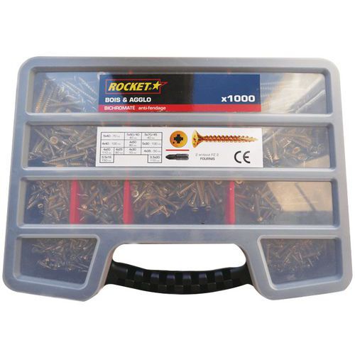 Set of Pozidriv® fully threaded cross-head screws - 1000 pieces - Rocket Set of Pozidriv® fully threaded cross-head screws - 1000 pieces - Rocket
