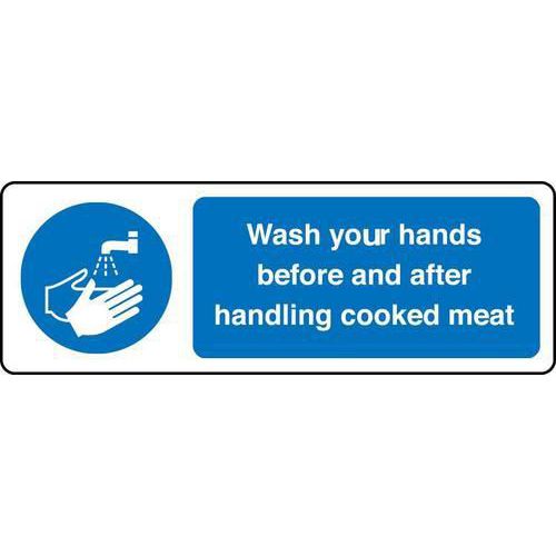 Wash Your Hands Handling Cooked Meat - Sign - Manutan.co.uk