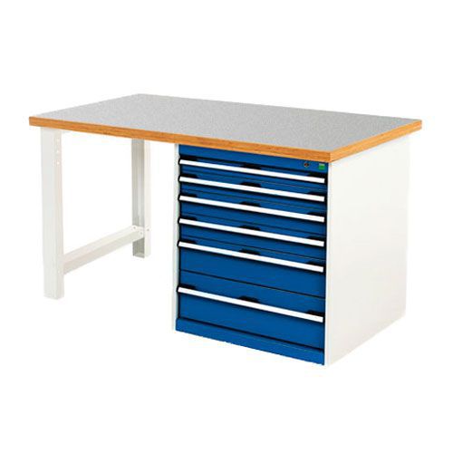 Bott Cubio Heavy Duty Lino Topped Workbench & Drawers - 840x1500x900mm