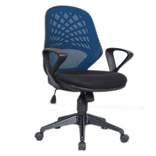 Lattice mesh chair with blue back and black frame Lattice mesh chair with blue back and black frame