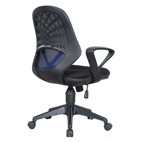 Curved black lattice back with blue mesh Curved black lattice back with blue mesh