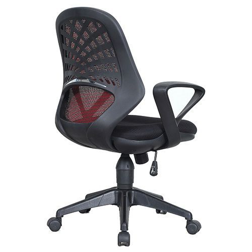 Red mesh chair with black lattice curved back Red mesh chair with black lattice curved back