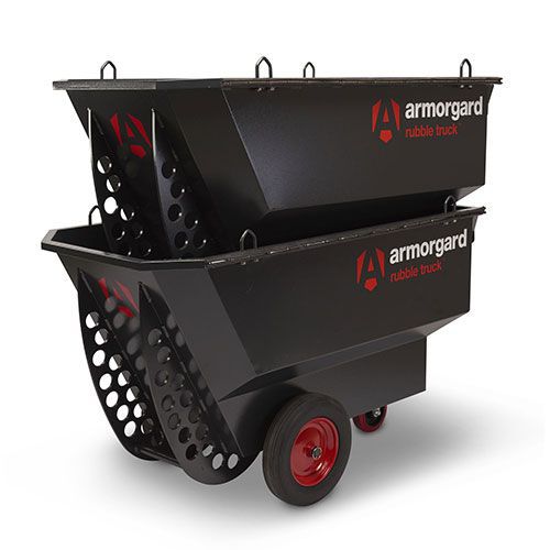 Stacked rubble tilt trucks for compact storage. Stacked rubble tilt trucks for compact storage.