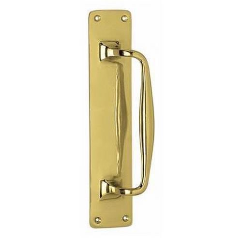 Brewery Entrance Pull Handle on Plate - 305 x 61mm - Polished Brass Brewery Entrance Pull Handle on Plate - 305 x 61mm - Polished Brass