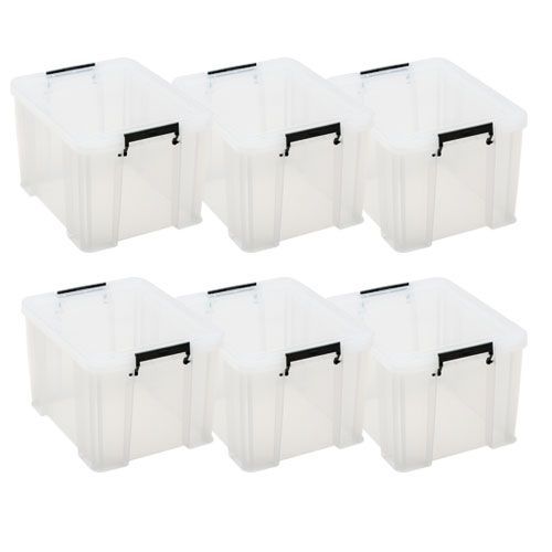 Manutan 6 x 36L Boxes Clear with Grey Handles Manutan 6 x 36L Boxes Clear with Grey Handles