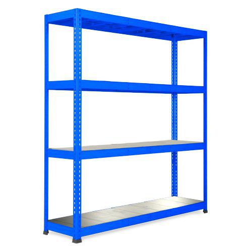 Heavy Duty Blue Shelving 4 Galvanized Shelves 1980x1830 Manutan UK