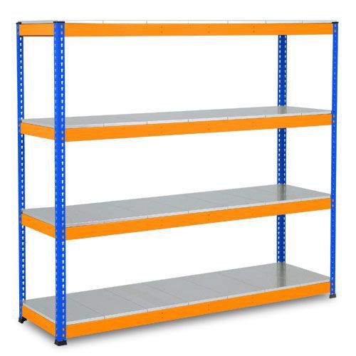 Heavy Duty Shelving 2440x1525 Blue & Orange 4 Metal Shelf Manutan UK