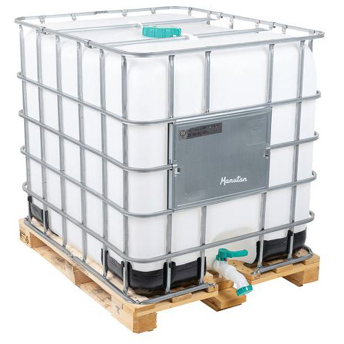 Approved single cubic 1000-l transport container + wooden pallet - Manutan Expert Approved single cubic 1000-l transport container + wooden pallet - Manutan Expert