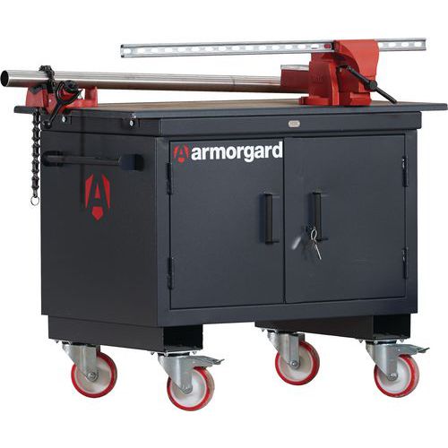 In Use Armorgard Mobile Heavy Duty Steel Workbench In Use Armorgard Mobile Heavy Duty Steel Workbench