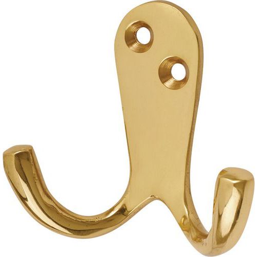 Double Coat Hook, Polished Brass, Lockers