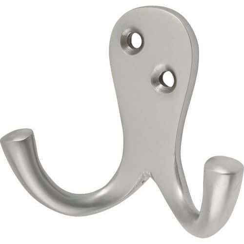 Solid Brass Double Coat Hook - Satin Chrome