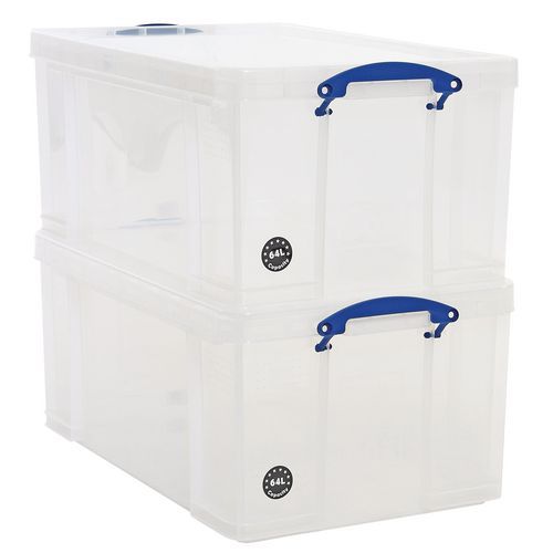 64L Really Useful Storage Boxes - Pack of 2 - Transparent Plastic 64L Really Useful Storage Boxes - Pack of 2 - Transparent Plastic