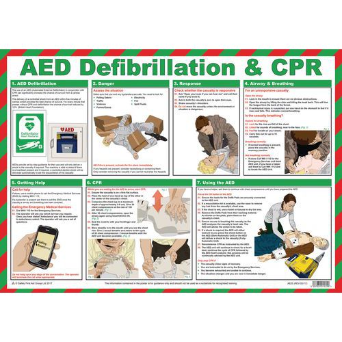 AED Defibrillator Posters First Aid Room Equipment Manutan UK