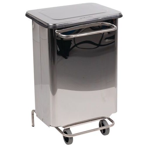 Manutan 70-l gloss stainless-steel fire-resistant mobile pedal bin Manutan 70-l gloss stainless-steel fire-resistant mobile pedal bin